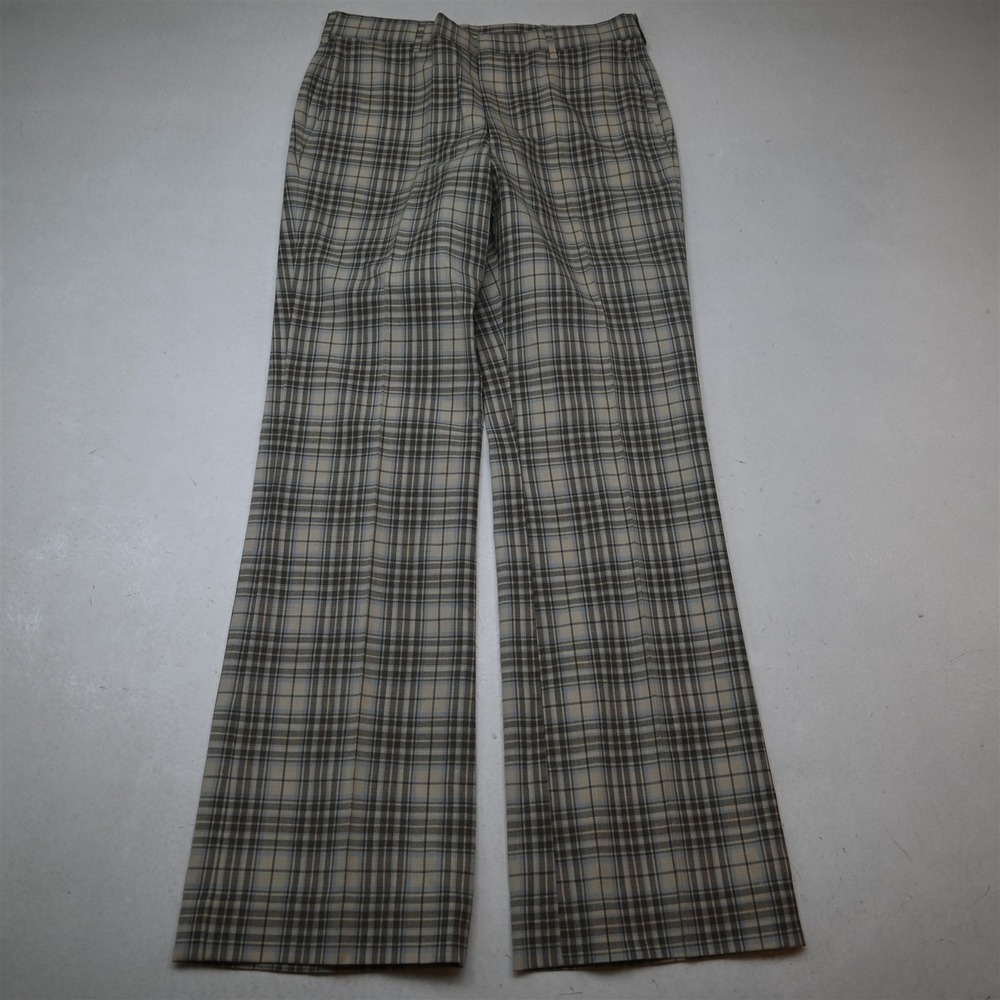 Vtg 80s 30x34 Brown Plaid Flat Front High Waist Bootcut Flare Dress Mens Pants